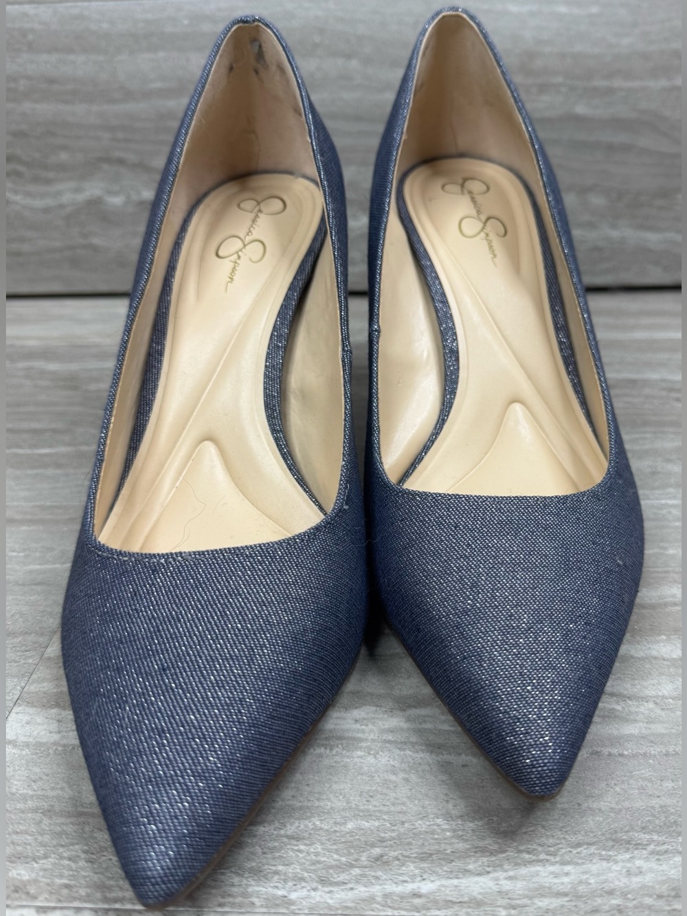 Jessica Simpson Nettles Denim Metallic Pump Heels Womens Size 8 - Picture 3 of 12